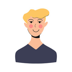 Avatar in flat cartoon style with smiling. The guy is blond. Vector illustration.