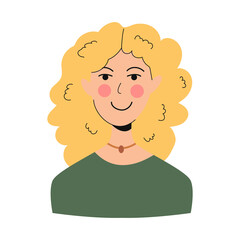 Avatar in flat cartoon style with smiling. Blonde girl. Vector illustration.