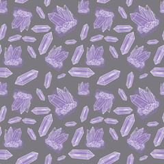 Crystal occult witchcraft magic purple seamless pattern