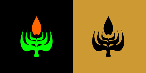 Vector design elements for your company logo, green leaf logo and red flower petals, modern, simple and minimalist logotype, business company template