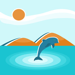 Dolphin floating in the sea. Vector illustration