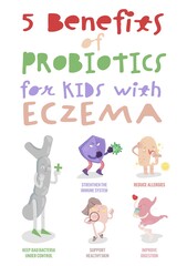 Five benefits of probiotics for kids with eczema. Vector Illustration