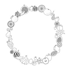 手描きの線画フルーツフレーム