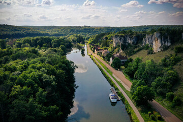 aerial view on the saussois rock and the canal of nivernais