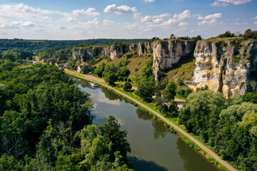 Fototapeta na wymiar aerial view on the saussois rock and the canal of nivernais