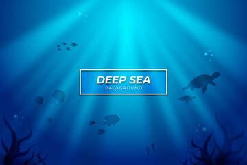 Fototapeta na wymiar Deep sea background with animal, blue color