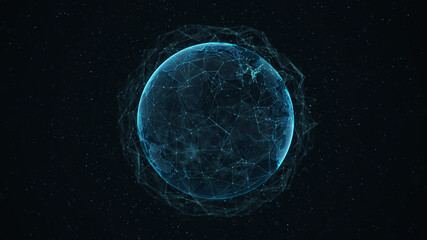 Global network connection. Blue futuristic world map. Concept of planet Earth. 3D rendering.