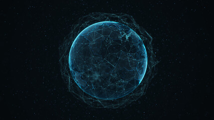 Global network connection. Blue futuristic world map. Concept of planet Earth. 3D rendering. © estar 2020