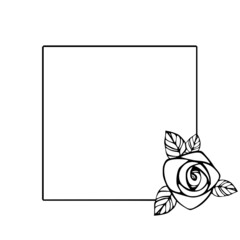 Frame with a rose. Linear black and white graphics