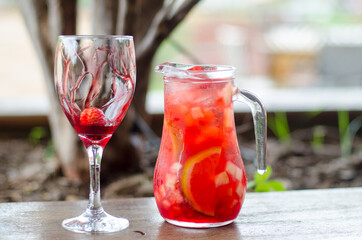 Fruit Cocktail on a jar with a glass
