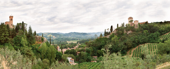 Brisighella, Ravenna, Emilia-Romagna, Italy. Beautiful panoramic view from on the medieval city and...