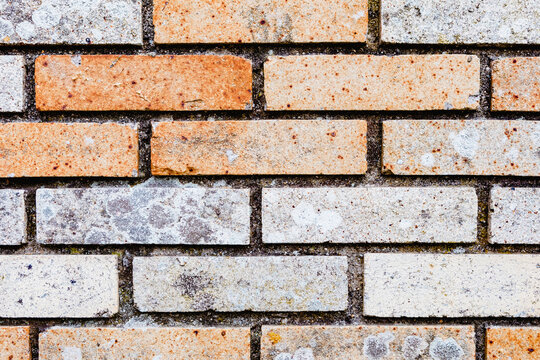 Fototapeta Brick wall with orange and grey bricks