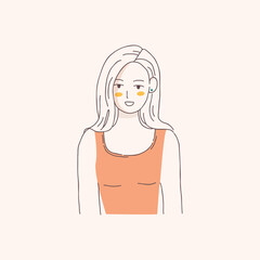 Women portrait. Hand drawn flat style vector design concept illustration of a young woman, face and shoulders avatar. Flat style vector icon 