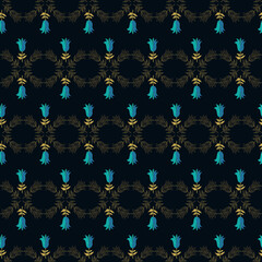 Blue Swedish flower folk art vector pattern 