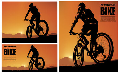 The silhouette of a mountain bike rider in the evening - 451848720