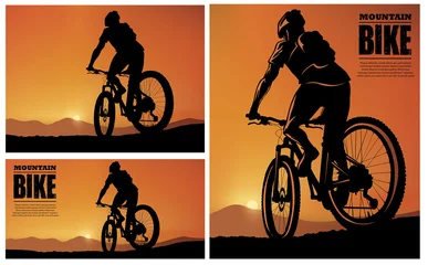 Fotobehang The silhouette of a mountain bike rider in the evening © volod2943