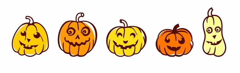 Pumpkin set of 5 pieces. Halloween. Vector illustration in a flat style.