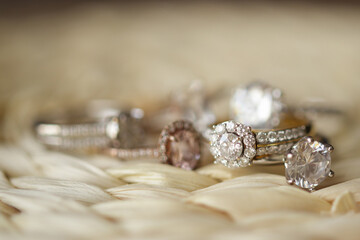 Jewelry diamond wedding rings close up