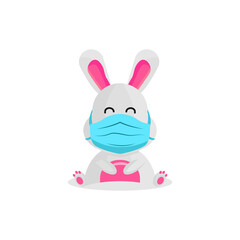 Illustration cartoon little animal bunny wearing mask