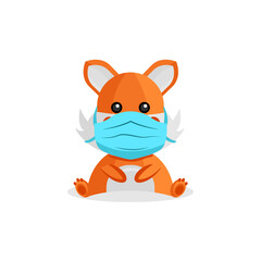 Illustration cartoon little animal fox wearing mask