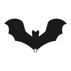 The image of the silhouette of a bat. A bat with outstretched wings. A blood-sucking flying animal. A Halloween symbol. Vector illustration isolated on a white background