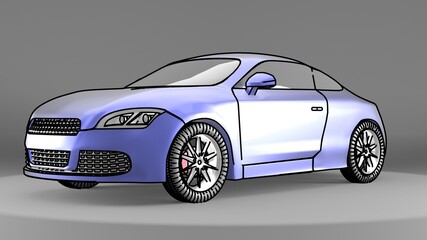 3D image (Wire-frame). 3D rendering of the car model. The car is built on the basis of a coupe. The render is made in the style of a sketch. the illustration has a 4k resolution