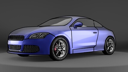 Obraz na płótnie Canvas 3D image (Wire-frame). 3D rendering of the car model. The car is built on the basis of a coupe. The render is made in the style of a sketch. the illustration has a 4k resolution