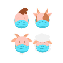 Set of illustration cartoon head farm animal design