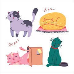 Hand drawn vector illustrations of cute Cat characters. Sketch Doodle style