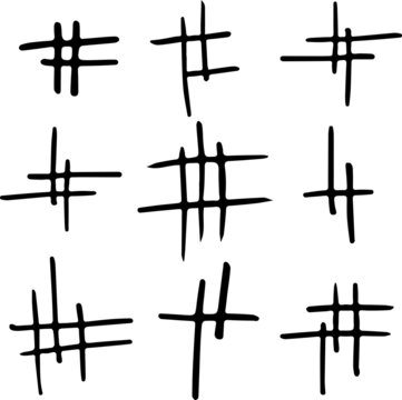 A set of lines. Intersection of each other's lines. Hand-drawn hashtags.