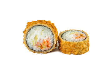 japanese deep-fried sushi rolls on a white background © Cavan