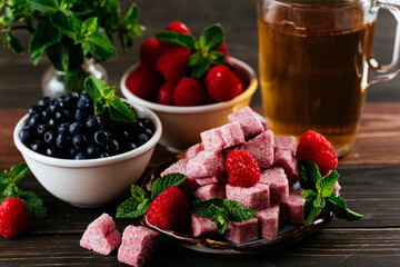 cube sugar with the taste of wild berries in a bowl