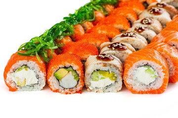 japanese sushi set with rolls california and philadelphia
