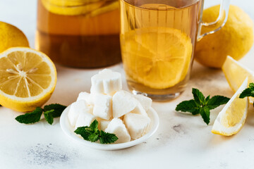 cube sugar with lemon flavor in a bowl