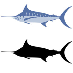 marlin fish , vector illustration, flat style, side view,