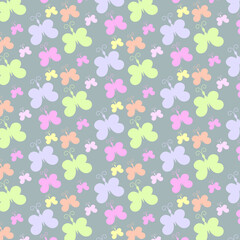 Seamless pattern with colorful butterflies. Cute cartoon insects isolated on grey background. Vector illustration. EPS 10