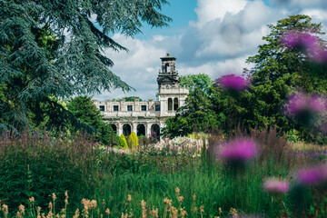 Scenic view of a tower of an ancient, medieval castle in Trentham Gardens