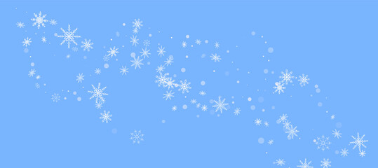 Naklejka na ściany i meble White delicate openwork snowflakes are scattered on a blue background. Festive background, postcard design, wallpaper