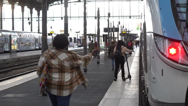 Passengers & commuters at Gare de Lyon Hall 1, Paris, France -08 2021
