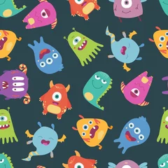 Fotobehang Colorful, bright vector seamless pattern with funny monsters, freaks on a white background. © аля бонд