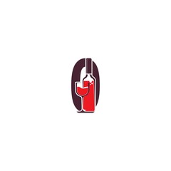 Number zero with wine bottle icon logo vector