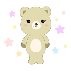 Obraz na płótnie Canvas Cartoon kawaii cute happy bear. with pink cheeks. Teddy bear vector clipart. Bear on white background. Vector illustration. 
