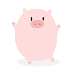 Funny  Pig Vector Cartoon. Cute pig on white background. Vector illustration. 