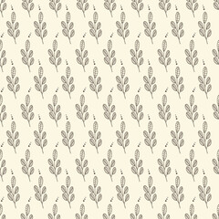 The texture of a seamless floral pattern with flowers on a beige background. Vector illustration with twigs. Ideal for printing on fabric or paper.