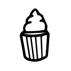 A cupcake with cream drawn by hand with a contour. Vector cupcake icon