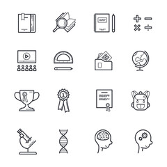 Set of knowledge and education icons. Collection of outline fully editable vector stroke symbols