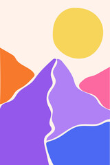 Minimalist Boho Landscape Terra Pattern Background. Landscape Graphic Artwork For T Shirt Print or Poster Design.