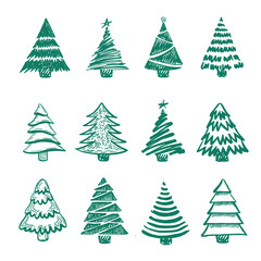 Christmas tree hand drawn illustrations. Vector.	