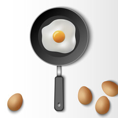 Fried egg with cooking pan isolated on white background, vector illustration