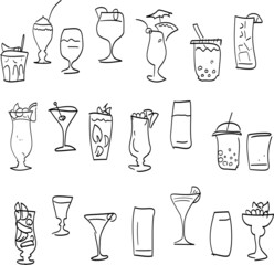 summer drink drawing sketch set